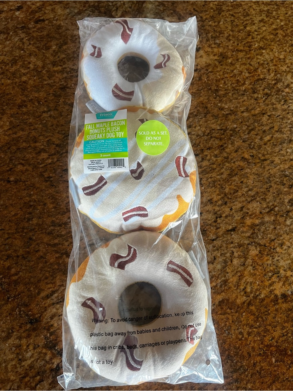 Fall Maple Bacon Donut Plush Squeaky Dog Toy Set - White/Brown